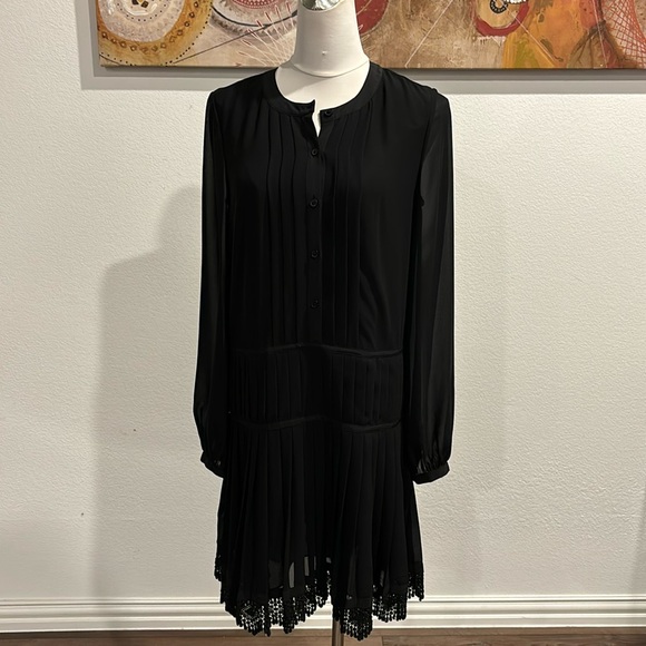 Tory Burch Sydney Pleated Black Shirt Dress - Picture 4 of 11
